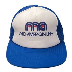 Vintage Speedway "Mid-American Lines" Trucker Hat Snapback Cap Blue White 80s‎